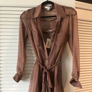 Sheer Button up Shirt Dress w/ belt